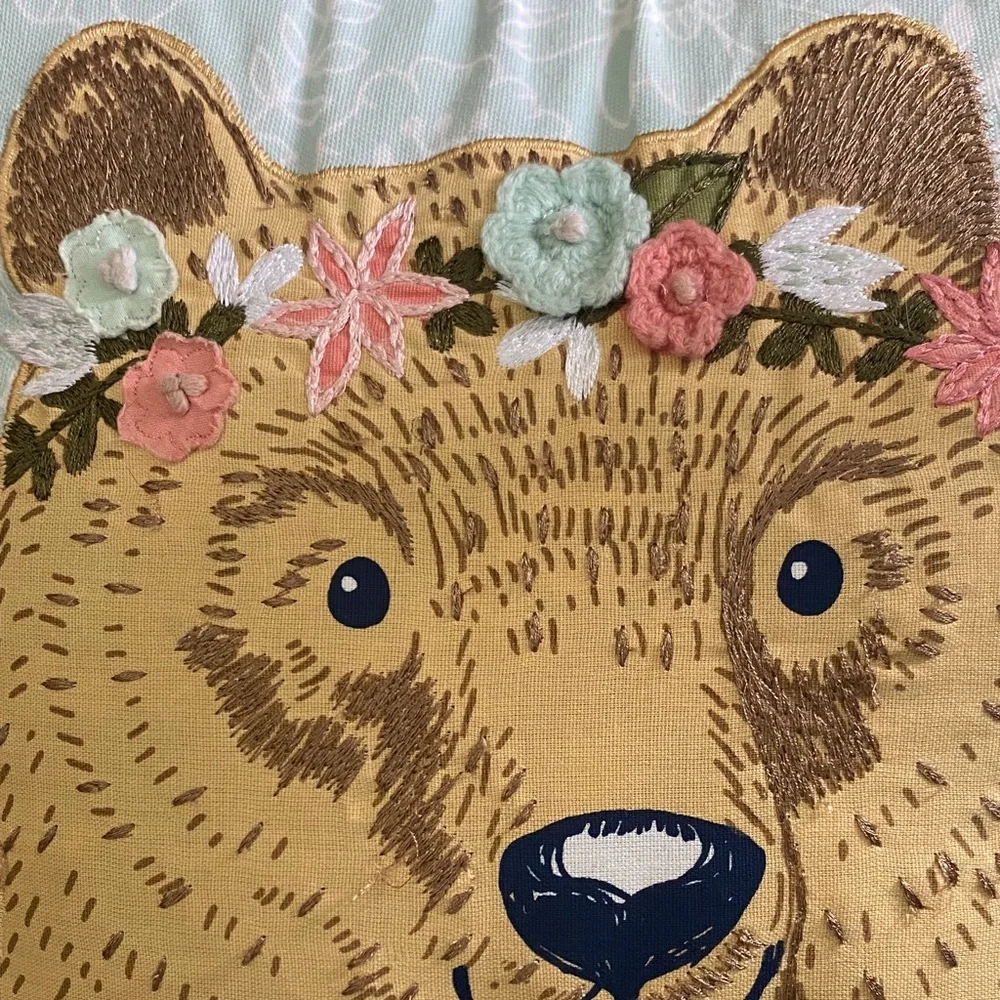 Bear Pillow with Floral Crown